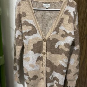 Lucky Brand Tan Camouflage Button Cardigan Sweater Women's Small
